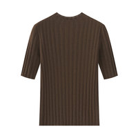 Damen Slim Fit Gerippter Wollpullover Halber Ärmel Rundhals Dünner Pullover Frühling Sommer Basic Weiche Wollene Bluse 4 Farben