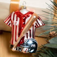 Ensemble de 2 ornements de sport de baseball en verre soufflé à la main, ornements de Noël suspendus en verre de gant de baseball respectueux de l'environnement