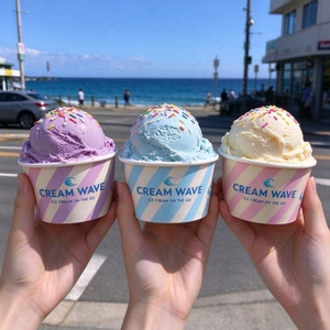 Wholesale Custom Design Logo Frozen Yogurt <b>Cups</b> Personalized 130/200/300ml 4oz Disposable Paper Ice Cream <b>Cup</b> with Lid - Product Image 3
