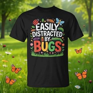 T-shirt « Facilement distrait par les insectes » avec motif sur le thème des insectes, design graphique, taille adulte unisexe - Product Image 3