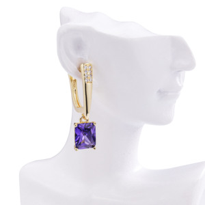 女性用大きなキュービックジルコニア丸い色の石イヤリング,Mジュエリー卸売真鍮14K金メッキファッションイヤリング - Product Image 6