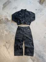 Ensemble de veste en jean respirante brodée sur mesure et pantalon en jean épais surdimensionné pour homme, style streetwear, collection automne