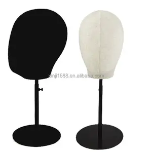 Pasokan Model Kepala Manekin Linen Kain Putih Kepala Manekin Tinggi Dapat Disesuaikan dengan Dasar Hitam untuk Toko Pakaian Topi Wig Display