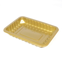 Plateaux d'emballage rectangulaires carrés en polypropylène de couleur dorée pour fruits de mer, fabriqués en Chine