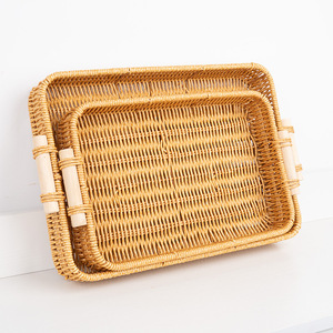 Plateau de rangement en rotin rectangulaire, panier multifonctionnel pour la maison, pour fruits, pain, organisation des cosmétiques - Product Image 4