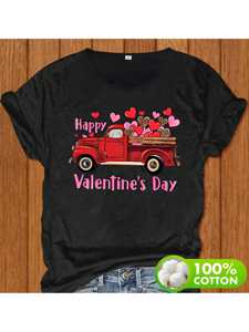 T-shirt da donna per San Valentino, vestibilità ampia, stampa grafica, camion rosso vintage, cuori, girocollo estivo, manica corta, in jersey di cotone - Product Image 3