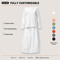 Ensemble 2 pièces personnalisé pour femme OEM ODM, haut et jupe déstructurés amples à manches longues, blanc uni, en coton, vente en gros
