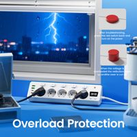 Multiprise avec protection contre les surtensions, 5 ports AC, 2 USB, 2 ports Type-C, prise EU, rallonge avec protection contre les surcharges pour la maison, le bureau, le bureau à domicile