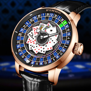 นาฬิกาข้อมือผู้ชาย <span class=keywords><strong>Jacob</strong></span> Player Series รุ่นโป๊กเกอร์รูเล็ต สายหนัง ตัวเรือนเหล็กกล้า ระบบอัตโนมัติ เรืองแสง กลไกจักรกล กันน้ำ 3ATM แบบอนาล็อก - Product Image 1