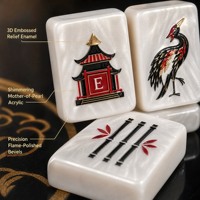 Set Mahjong Amerika Portabel 160 Ubin Akrilik 3D Relief Timbul Permainan Meja Enamel Dengan Kotak Pembawa