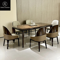 Meubles de maison de luxe ensemble de dîner en cuir moderne rectangulaire ensemble de table à manger en placage de bois ensemble de chaises de salle à manger 6 places