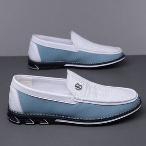Mocassins pour hommes à bout rond, à enfiler, respirants, semelle extérieure en caoutchouc, doublure en PU, avec boucle décorative, couleur unie, chaussures de conduite décontractées, taille 48 - Product Image 2