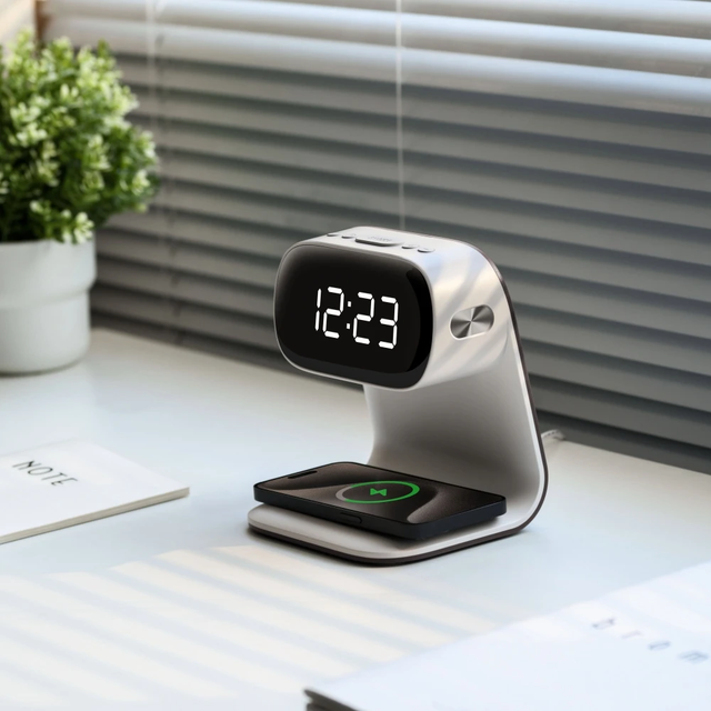 LED Bedside Night Light Alarm Clock Digital Display Sensor Control Eco-Friendly Wireless Charging Desk Lamp