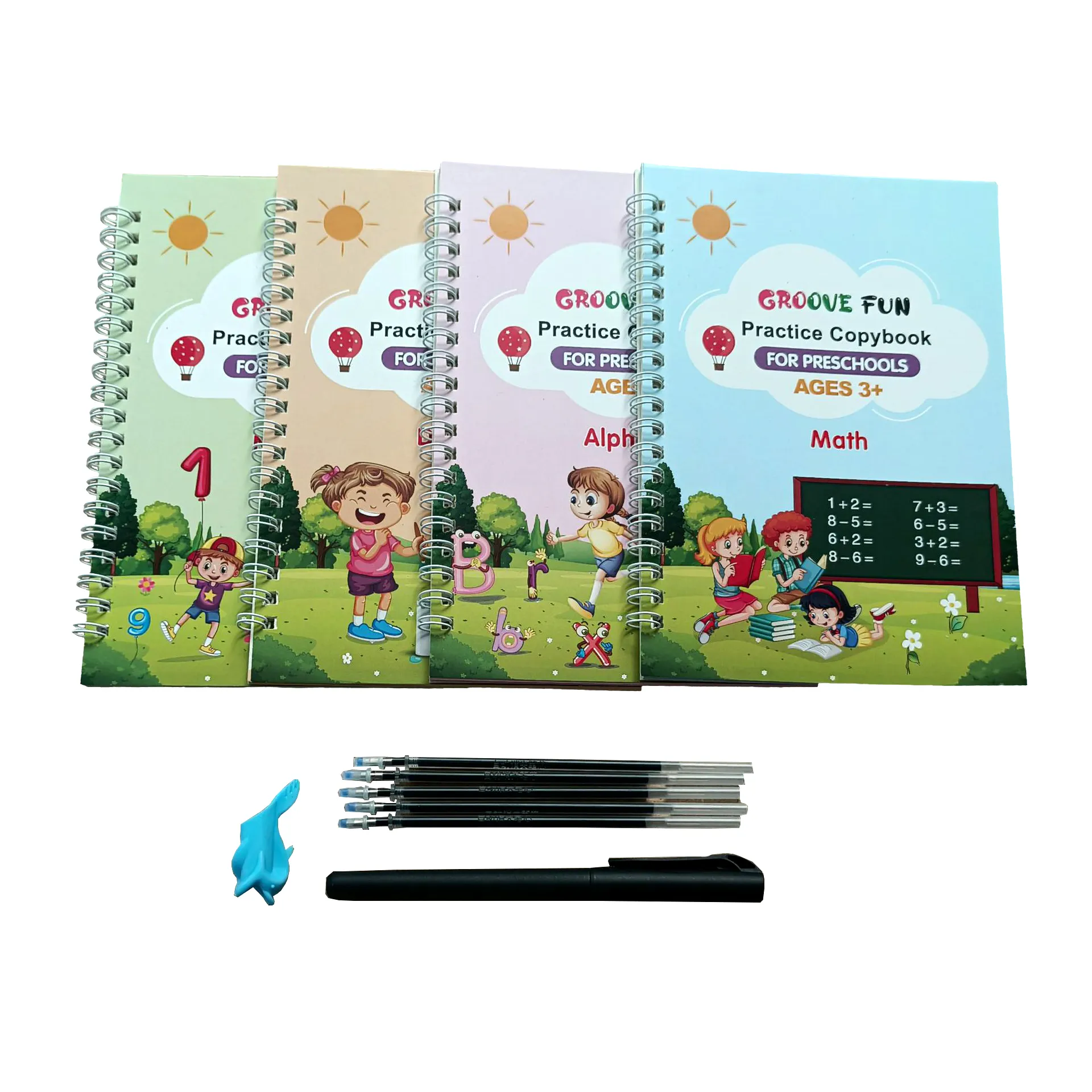 Quaderno di pratica magica riutilizzabile quaderno di stampa in lingua inglese con penna per calligrafia per bambini