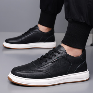 Zapatillas Deportivas de Piel Blancas para Hombre, Tacón Bajo, Suela de Goma Transpirable, Estilo Casual para Caminar - Product Image 4