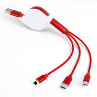 Câble de charge USB rétractable 3-en-1 multi-embouts TPE 3A à charge rapide et synchronisation des données, Micro USB Type C 8 broches, logo personnalisé pour téléphone