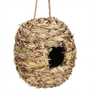 Nichoir suspendu en paille naturelle, rond, écologique, tissé à la main, abri pour oiseaux, intérieur, toutes saisons - Product Image 2