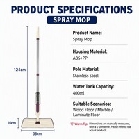 Serpillère pulvérisatrice 400 ml avec réservoir d'eau, brume fine, nettoyage en une seule passe, 3 tampons microfibres prêts à l'emploi pour parquet, marbre, stratifié