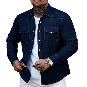 Camisa de Mezclilla para Hombre, Corte Slim Fit, 100% Algodón, Manga Larga, Color Azul Sólido, Cuello Clásico, Estilo Casual, Antiarrugas, Lavado a la Piedra - Product Image 2