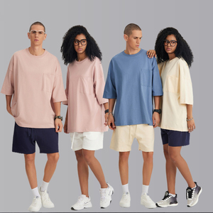 100% algodón tejido de gran tamaño camiseta en blanco Unisex peso pesado personalizado serigrafía transpirable Streetwear bolsillo - Product Image 6
