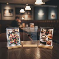 Support de table double face en acrylique transparent avec base en bois naturel, format A6, support de signalétique autoportant, impression UV, style moderne, café