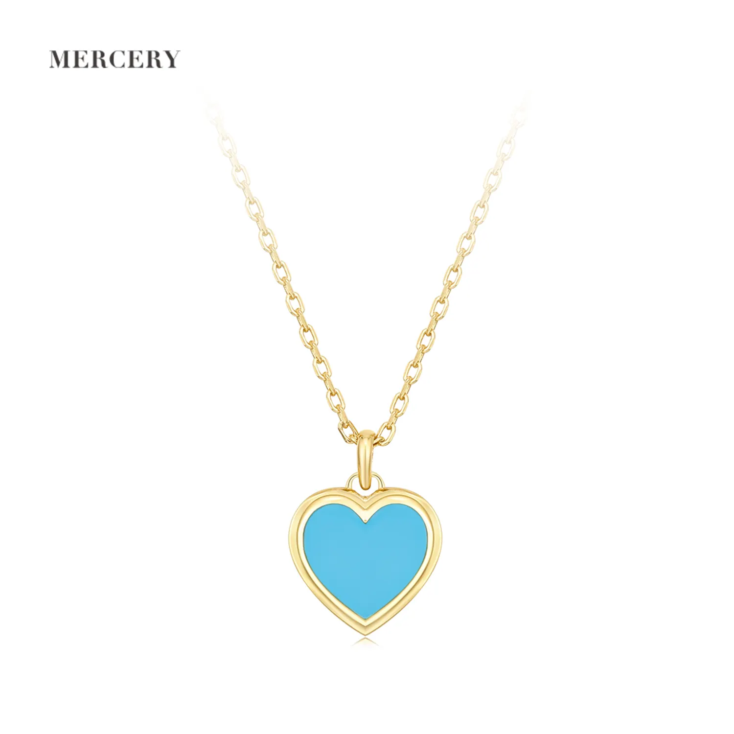 Mercery 2022 Fine Jewelry Turquoise Jewelry 925 Sterling Silver 14K Gold Plated Heart Pendant Necklaces Luxury Women Jewelry