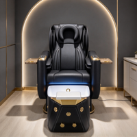 Fauteuil de pédicure électrique de luxe noir et or avec fonction de massage du dos, vapeur et station de spa inclinable