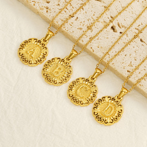 Zogxin Gold Plated Pendant Necklace Round Floral Design Chain Jewelry Everyday Wear - Product Image 2