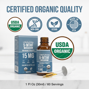 <span class=keywords><strong>Gotas</strong></span> de L-Metilfolato 15mg con Vitamina B12, Suplemento Líquido de 5-MTHF para el Estado de Ánimo, Cerebro y Embarazo en Adultos, Apoyo MTHFR, 30ml - Product Image 6