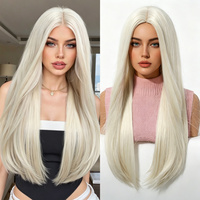Wig buatan mesin mode selebriti wanita terlaris baru, gaya Korea sehari-hari, rambut lurus panjang coklat dingin, wajah manis lembut