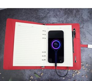Shenzhen Custom Light up logo 8000mah 16g Usb <b>A5</b> Leather Multifunctional Powerbank with Wireless Charging Notebook - Product Image 5