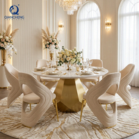 Ensemble de table à manger de luxe rotative en marbre artificiel avec base en métal pour projet de mobilier de salle de mariage