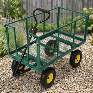 Factory Supply Industrial OEM Folding Garden Utility Wagon Steel Mesh Four-Wheel Platform Cart <b>Trolley</b> - Product Image 3