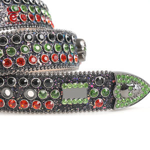 Cinturón de diseñador de diamantes de imitación <span class=keywords><strong>verde</strong></span> de cuero PU sintético occidental personalizado Bb <span class=keywords><strong>Simon</strong></span> - Product Image 4