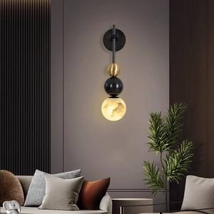 北欧のポストモダンな内部黒真鍮大理石ファンシーウォールライトインテリア高級アラバスター回廊ランプ壁ライト - Product Image 1