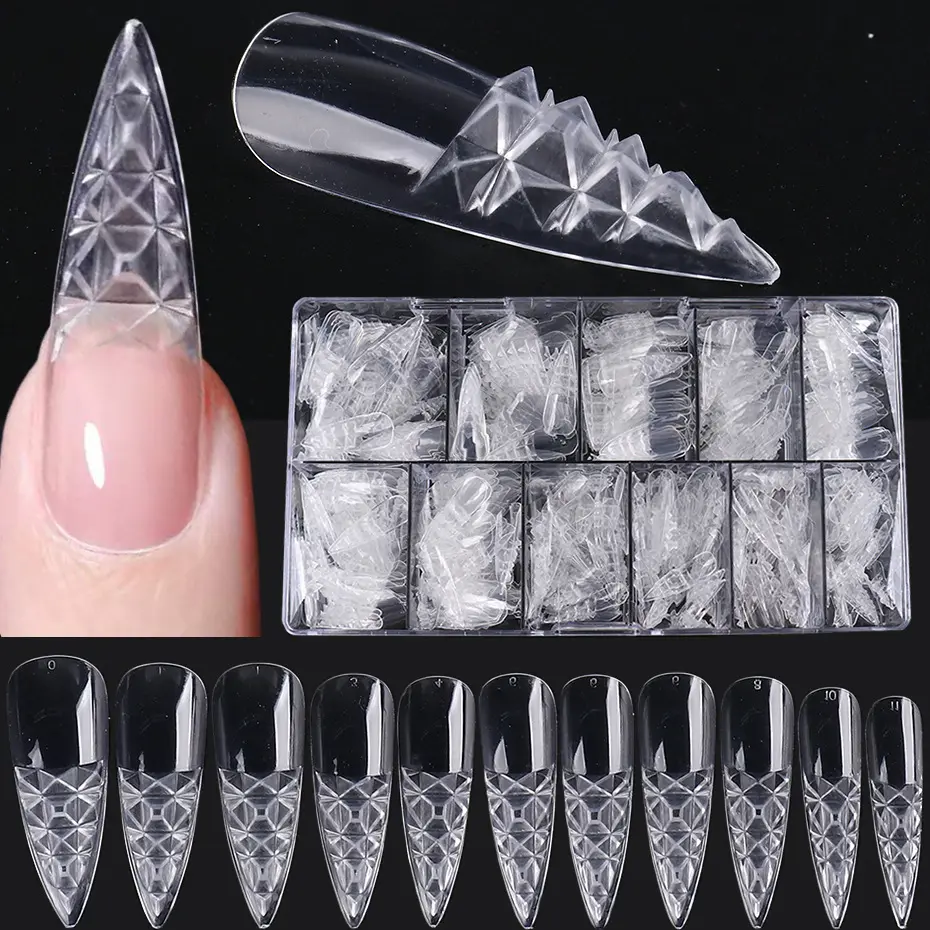 500pcs/box 3D Crystal Glass Press On Nail Packaging Box Acrylic Coloured Glaze Full Cover Nail Tips Manicure DIY Nail Art