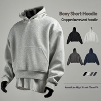 Sweat à capuche court style américain 450G tendance pour hommes et femmes, coupe ample, marque de mode, grandes tailles