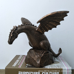 รูปปั้นมังกรน้ำทำจากเรซิ่น ปีกแฉก ตกแต่งสวนสไตล์โมเดิร์น ของตกแต่งภายนอกอาคาร งานฝีมือ ของขวัญ - Product Image 1