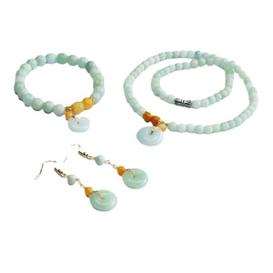<span class=keywords><strong>Orecchini</strong></span> in Pietra Naturale Juanyu, <span class=keywords><strong>Collana</strong></span> con Perle di Giada del Myanmar Intagliate a Mano, <span class=keywords><strong>Set</strong></span> di Bracciali <span class=keywords><strong>e</strong></span> <span class=keywords><strong>Orecchini</strong></span> in Giada Verde della Birmania - Product Image 2