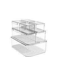 7-delige set stapelbare plastic koelkastorganizers met afsluitbare deksels, BPA-vrij, voor fruit, dranken en ontbijtgranen