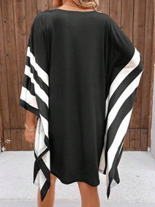 사용자 정의 하이 퀄리티 여름 음악 콘서트 블랙 스트라이프 캐주얼 원피스 플러스 사이즈 오버 사이즈 여성 원피스 - Product Image 3