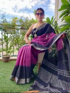 Saree à impression numérique en lin moderne Vêtements indiens et pakistanais de style fête tendance - Product Image 3