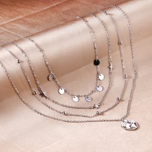 Collar con Colgante de Acero Inoxidable Plateado, Diseño Nuevo y Exquisito 2022, con Cuatro Cadenas y Estrella Tierra, Joyería Popular Brillante - Product Image 4