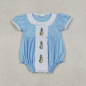 Romper de Pascua para Bebés Niñas con Bordado de Conejito y Estampado de Flores Azules - Product Image 5