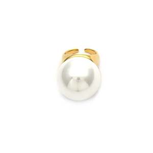Fashion <b>Ring</b> 316L Stainless Steel PVD <b>Gold</b> Plating Sustainable Resistant Pearl Stone Statement Jewelry - Product Image 1