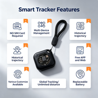 Traceur intelligent mondial pour animaux de compagnie, avec cordon carré noir en matériau durable, gestion par lots, historique de trajectoire sur 7 jours, application et site web gratuits