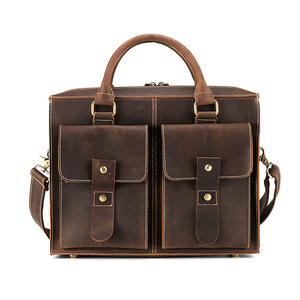 Mattis Porte-documents en cuir pour homme, sacoche pour ordinateur portable de 14 pouces, style rétro horizontal, sac à bandoulière marron foncé - Product Image 1