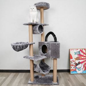 الحيوانات الأليفة القط شجرة قصيرة أفخم عالية الجودة كبيرة الحيوانات الأليفة شقة منزل الظلام Grey شجرة القط هرش - Product Image 2