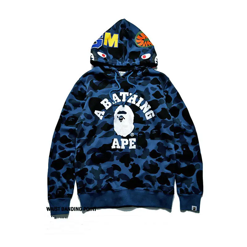 Fashion Style APE Bape Blue Hoodie Camouflage Unisex Cotton Supplier Sweatshirt Men's Shark Jacket
