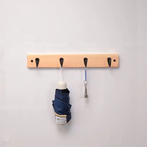 <span class=keywords><strong>Porte</strong></span>-clés <span class=keywords><strong>mural</strong></span> en bois naturel avec crochets en acier inoxydable, étagère de rangement multifonctionnelle pour l'entrée de la maison - Product Image 2